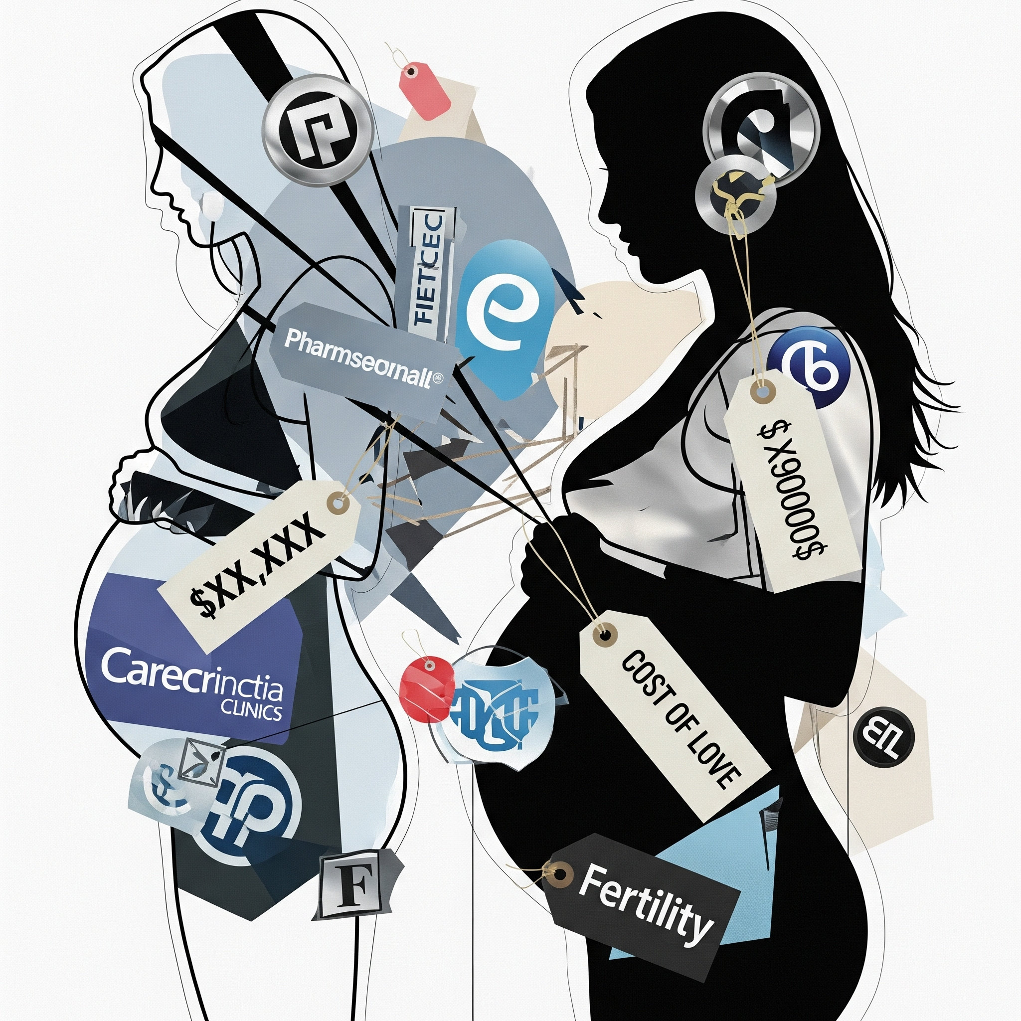 A symbolic image depicting the themes of surrogacy, perhaps an empty cradle with a price tag attached, or a silhouette of a woman with a metaphorical contract over her stomach.